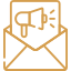 Icono de marketing digital que representa un megáfono y un sobre, simbolizando la promoción de campañas de correo electrónico.